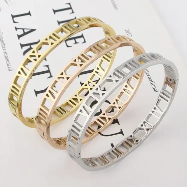 Delicate Hollow Roman Numeral Bracelets & Bangles Titanium Steel Bangle Fine Jewelry For Women Vacuum Plating Bangle Top Quality 1