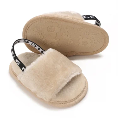 Fashionable Soft Classic Women's Baby Slippers Sandals Breathable Baby Fur Leather Shoes Simple Elastic Sandals Princess 3