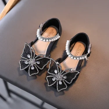 Summer Girls Sandals Fashion Sequins Rhinestone Bow Girls Princess Shoes Baby Girl Shoes Flat Heel Sandals Size 21-35 2