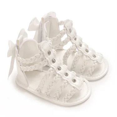 Summer Roman Sandals Open Toe Woven Solid Color High Cut Minimalist Rivet Girl Baby Fashion Flat Sandals 0-18 First Walking Shoe 6