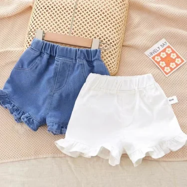 MILANCEL Summer Kid's Pants Fashion Girls New Denim Ruffle Shorts Children's Wear Teenage Girl Jeans 1