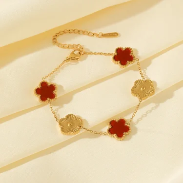 EILIECK 316L Stainless Steel Red Five-Leaf Clover Flower Bracelet Trendy Wrist Chain Bangles Jewelry For Women Holiday Gifts 6