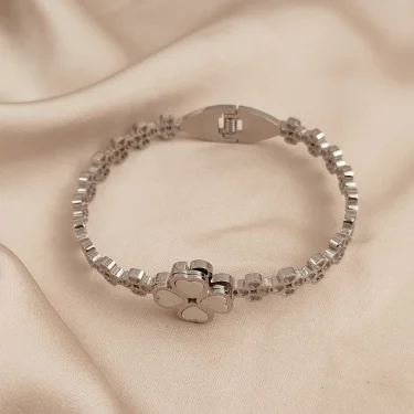 New four leaf clover white shell stainless steel gold plated bracelet, high quality waterproof silver bracelet, wedding jewelry 3