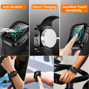 Tempered Glass Case for Apple Watch 45mm 41mm 44mm 40mm Screen Protector Cover Waterproof Hard Bumper iWatch Series 4 5 SE 6 7 8 3