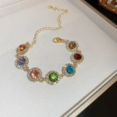 Luxurious Colorful Crystal Chain Bracelet For Women Fashion Personalized Daily Accessory Party Jewelry Birthday Anniversary Gift 6
