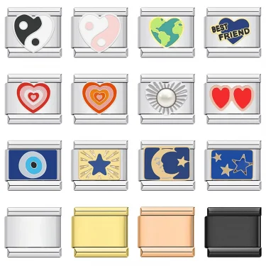 9mm Romantic Colour Heart Star Moon Flower Eye Italian Charm Links Fit Stainless Steel Bracelet Jewelry DIY Making 1