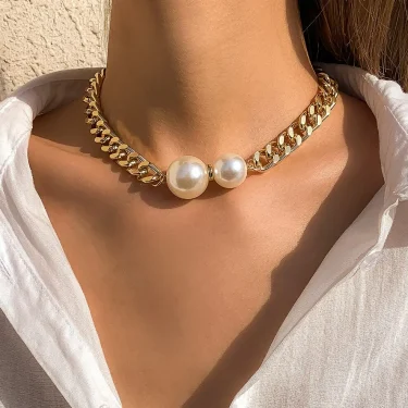 Vintage Punk Cuban Chains Necklaces Women Gothic Imitation-Pearl Pendant Necklace Chokers Fashion Accessories Jewellery 1