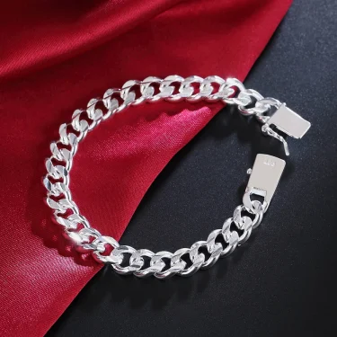925 Sterling Silver Solid 8/10mm chain Bracelet men women Chain noble wedding Jewelry fashion charms party birthday gift 5