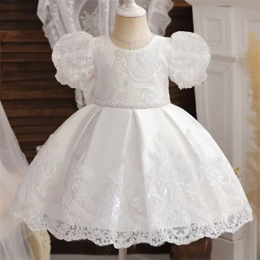 Toddler Baby Girls Birthday Party Princess Dress Elegant Girl Embroidery Flower White Baptism Tutu Gown Infant Wedding Costume 2