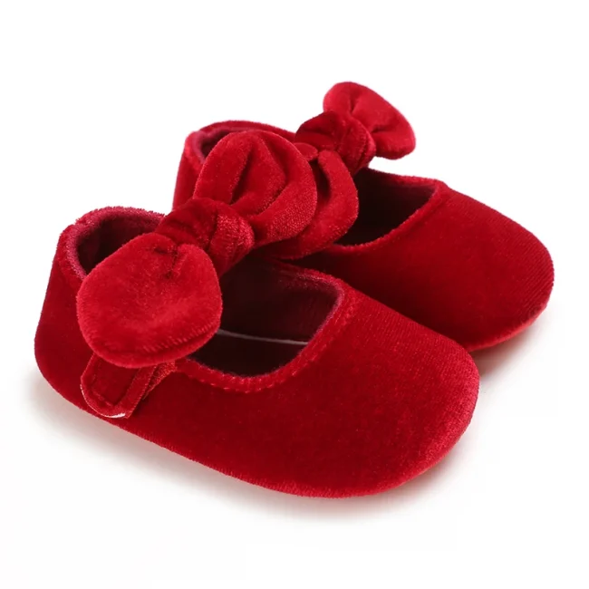 Newborn Infant Baby Girls Shoes Velvet Red Christmas 0-18M Princess Girl Baby Shoes Bow First Walkers 2