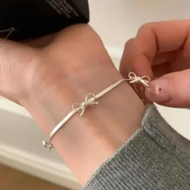 Fashion Sweet Bow Bracelets for Women Girls Sparkling Delicate Ribbon Bowknot Snake Bones Chain Bracelet Party Jewelry Gifts 4