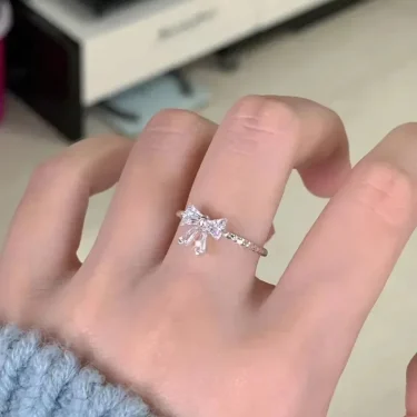 New Exquisite Zircon Bow Open Adjustable Ring For Women Fashionable Personalized Daily Accessory Party Jewelry Birthday Gifts 4