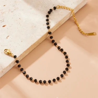 DIEYURO 316L Stainless Steell Black Glass Stone Bracelet For Women Girl Trend Concise Trend Non-fading Hand Chain Jewelry Gift 4