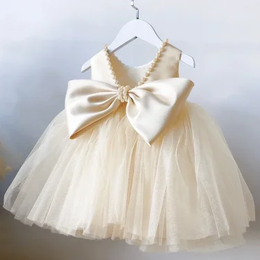 Toddler Baby Girl Dress for 1st Birthday Christening Party Gown Backless Big Bow Beading Wedding Princess Dress Baptism Clothes 3