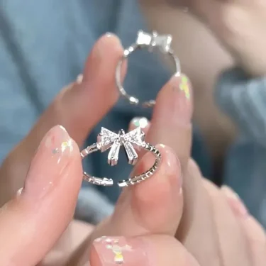 New Exquisite Zircon Bow Open Adjustable Ring For Women Fashionable Personalized Daily Accessory Party Jewelry Birthday Gifts 1