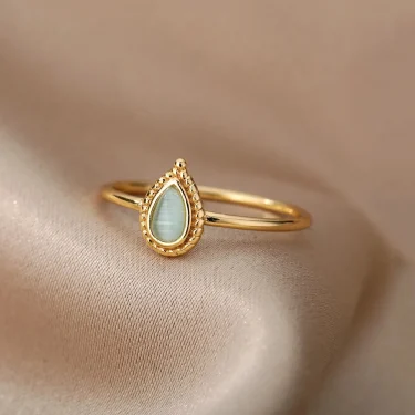 Opal Water Drop Rings For Women Gold Color Stainless Steel Engagement Wedding Ring Female Fashion Finger Jewelry Birthday Gift 4