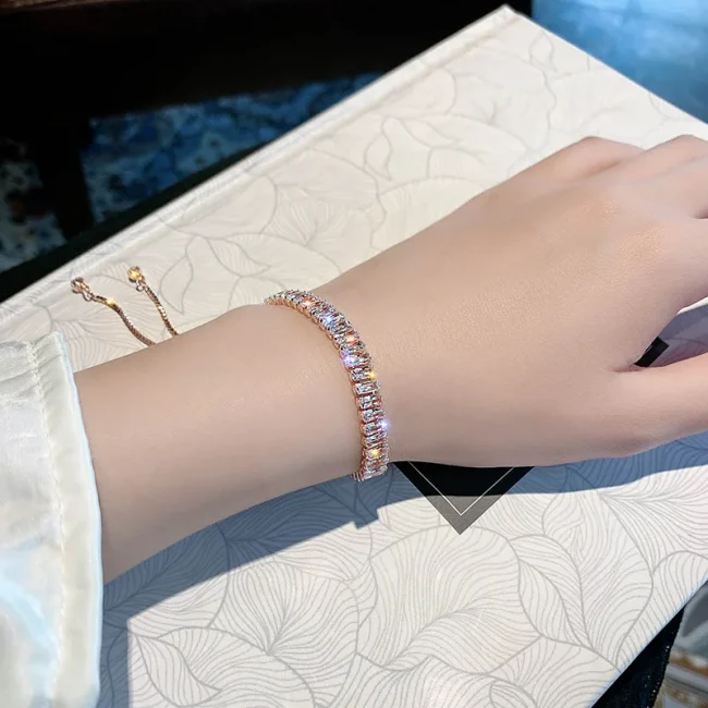 Full of Rhinestone Stainless Steel Bracelet For Women 2022 New Designer Shiny Luxury Zircon Adjustable Bracelets Jewelry Gift 3