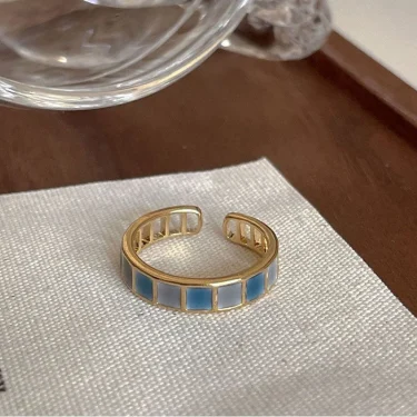 Korean High Sense Enamel Open Rings for Women Blue Green Oil Dripping Adjustable Finger Ring Geometric Exquisite Jewelry Gifts 3