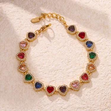 Stainless Steel Bracelets for Women Fashion Tennis Chain Colorful Stones with Zircon Inlaid Gold Plated Waterproof Jewelry Gift 3