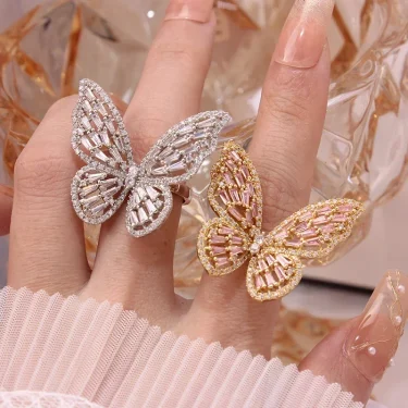 New Sight New Fashion Brand Jewelry Zirconia Butterfly Engagement Rings for Women Gift Adjustable Open Wedding Rings 2