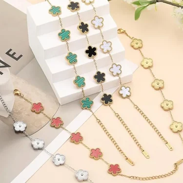 Lucky Clover Women's Hand Bracelets Double Sided Flowers Jewellery Gifts Stainless Steel Bracelet Gold Plated Bracelets Man 4