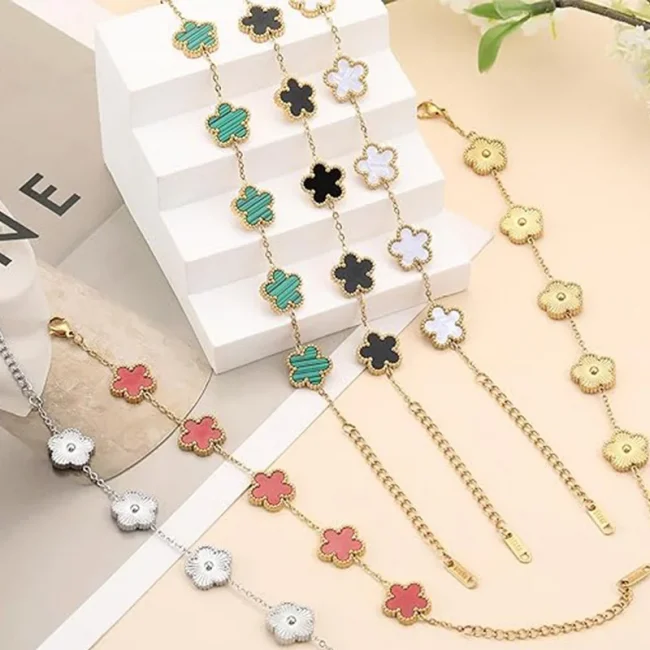 Lucky Clover Women's Hand Bracelets Double Sided Flowers Jewellery Gifts Stainless Steel Bracelet Gold Plated Bracelets Man 4