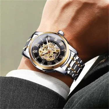 Forsining 349 Men Hand Wind Watch Round Skeleton Stainless Steel Mechanical Business Clock Relogio Masculino Erkek Kol Saati 3