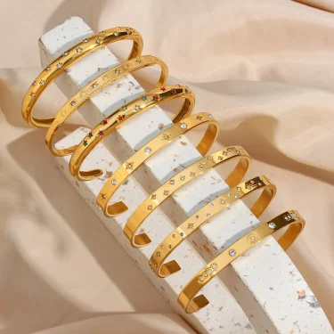 Stainless Steel Eight-pointed Stars Bracelet Vintage Multiple Zircon Open Bracelets For Women Girls Fashion Aesthetic Jewelry 1