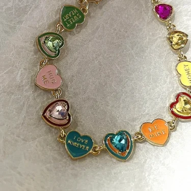 Colorful Rhinestones Love Heart Bracelets for Women Sweet Y2k Aesthetic Jewelry 5