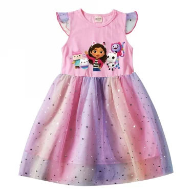 Gabby Doolhouse Dress Kids Summer Short Sleeve Dresses Baby Girls Cartoon Clothes Toddler Girl Princess Wedding Party Vestidos 2