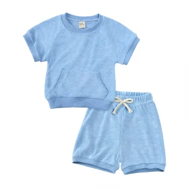 Summer Essentials Terry Cloth Toweling Fabric Baby Boy Clothes Sets Girls Clothing Top T-Shirt+Shorts Children Outfits For Kids 5
