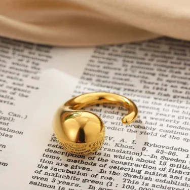 Creative Gold Color Stainless Steel Rings for Women Punk Chunky Irregular Smooth Round Dome Ring Female Statement Jewelry Gift 4