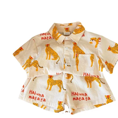 1-5 Years Old Children's Clothing Boys Cartoon Summer Short Sleeve Suit Girls Casual T-shirt Suit 5