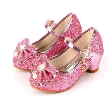 Princess Butterfly Leather Shoes Kids Diamond Bowknot High Heel Children Girl Dance Glitter Shoes Fashion Girls Party Dance Shoe 1