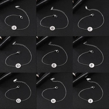Hollow Alphabet A-Z Round Pendant Bracelets Stainless Steel Bracelets for Men Women Trend Jewelry for Party Gift (17+5CM) 2