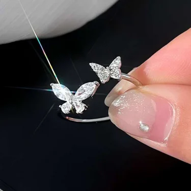Huitan Shiny Uniquely Designed Butterfly Opening Rings for Women Simple Stylish Silver Color Rings Fashion Trendy Party Jewelry 4