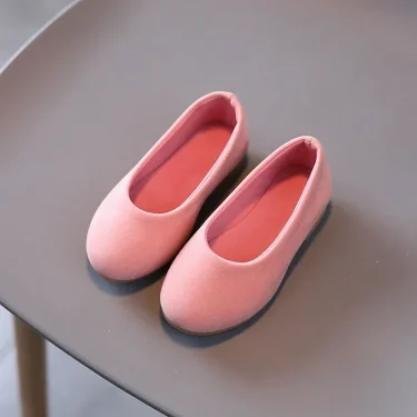 Girls Flat Leather Shoes Kids Casual Flats Candy Color Slip-on Loafers Flock Fabric Simple Chic Princess Children's Black Shoes 5