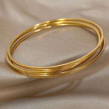 Greatera 3pcs/set 2mm Stainless Steel Thin Bangles Bracelets for Women Gold Plated Stackable Bracelet Waterproof Jewelry 2