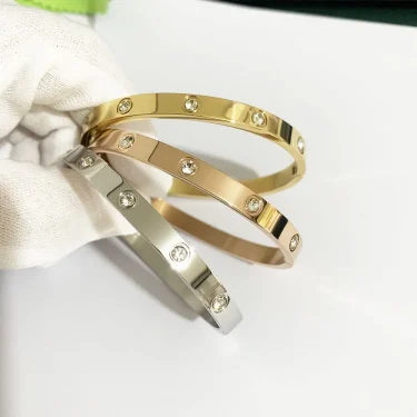 New Design Gold Color Zircon And Cross Nut Nail Bracelet Gold & Bangle For Woman Stainless Steel Screw Brand Jewelry 2