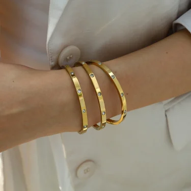 WILD & FREE Luxury Crystal Stainless Steel Bracelets for Women 18K Gold Plated Fashion Charm Bangles Waterproof Jewelry 2