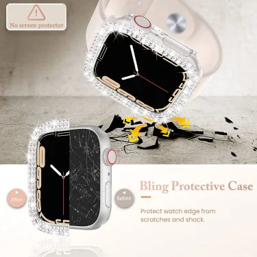 Transparent Hollow Bling Diamond PC Case for Apple Watch 38 42 40 44 41 45mm Protective Cover for iWatch Series 7 6 5 4 3 2 SE 5