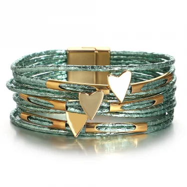 ALLYES Trendy Love Heart Wrap Leather Bracelets for Women Multilayer Glitter Filled Slim Strips Bangle & Bracelet Party Jewelry 4