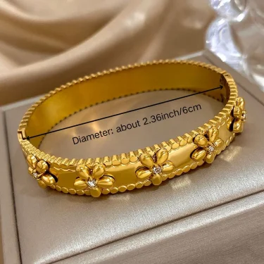 Stainless Steel Bubble Flower Bracelet with Rhinestones for Women Cuff Bangles Waterproof Stackable Party Jewelry Accessories 6