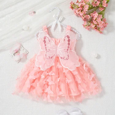 Summer New Butterfly Wing Baby Girl Dress, Princess Style Birthday Party Children'S Clothing (9 Months -3 Years Old) 5