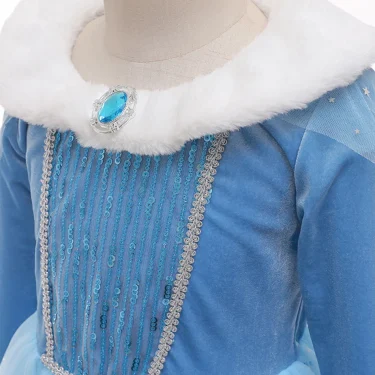Kids Snow Queen Elsa Cosplay Princess Dress Autumn Winter Blue Long Sleeve Birthday Carnival Christmas Party Costume for Girls 4