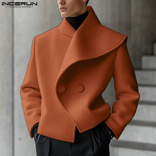 INCERUN Tops 2025 American Style Fashion Men's Asymmetrical Collar Suit Casual Personality Male Solid Loose Long Sleeved Blazers 1