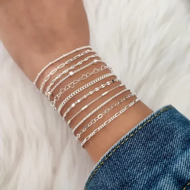 11Pcs Dainty Gold Chain Bracelets Set for Women 14K Gold Plated Link Chain Bracelets for Women Trendy Stackable Jewelry Gifts 2