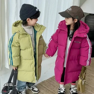 1pcs Boys Girls Cotton-Padded Coats Kids Long Down Autumn Winter Teen Cotton Clothes Outerwear Big Children Thicken Warm Jacket 1