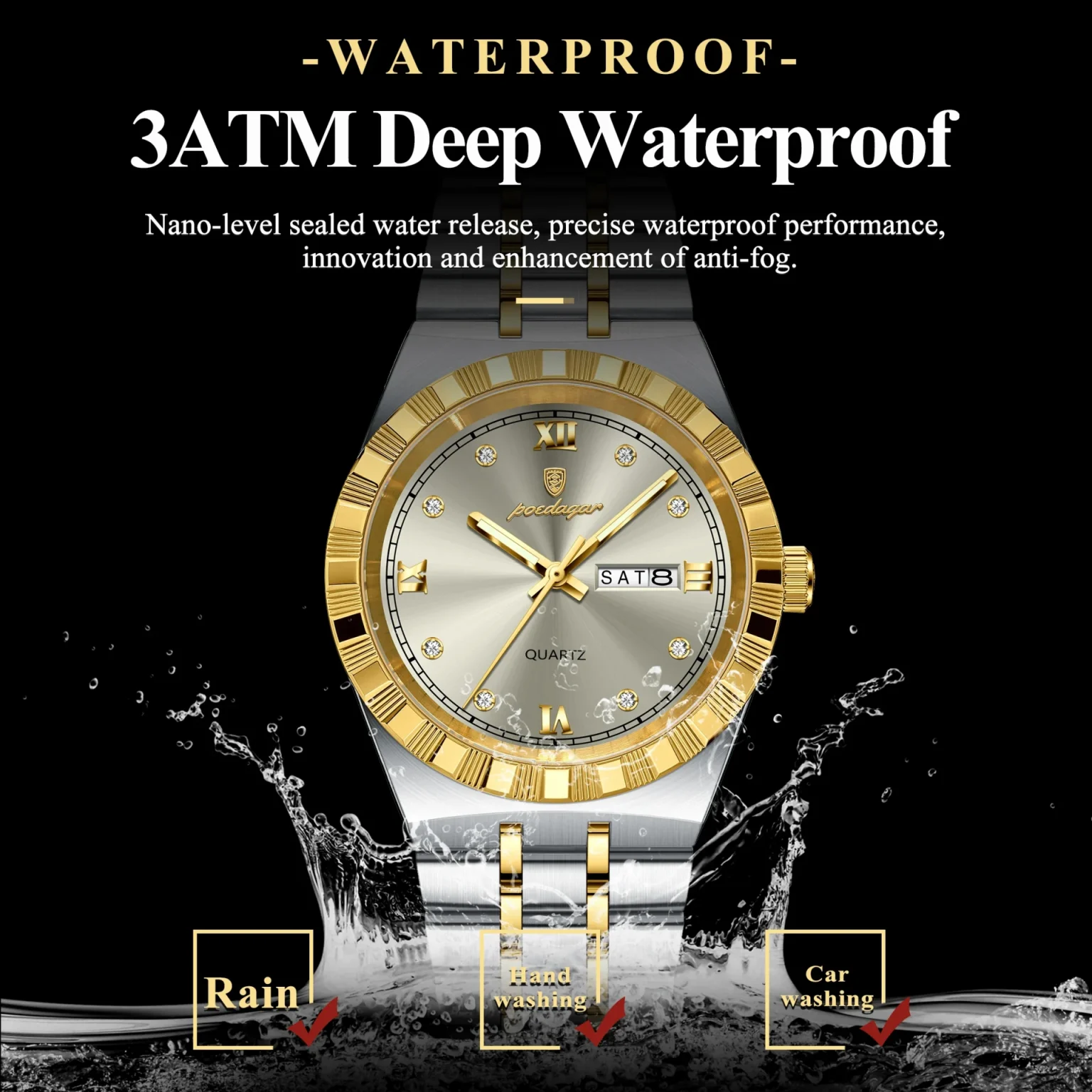 POEDAGAR Original Military Man Wristwatch Quartz Week Date Watch For Men Waterproof Luminous Stainless Steel Men's Watches Reloj 3