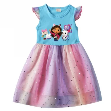 Gabby Doolhouse Dress Kids Summer Short Sleeve Dresses Baby Girls Cartoon Clothes Toddler Girl Princess Wedding Party Vestidos 3